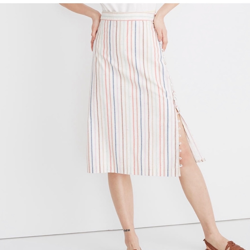 Madewell Rainbow Striped Button Slit Skirt, Size 2, worn once